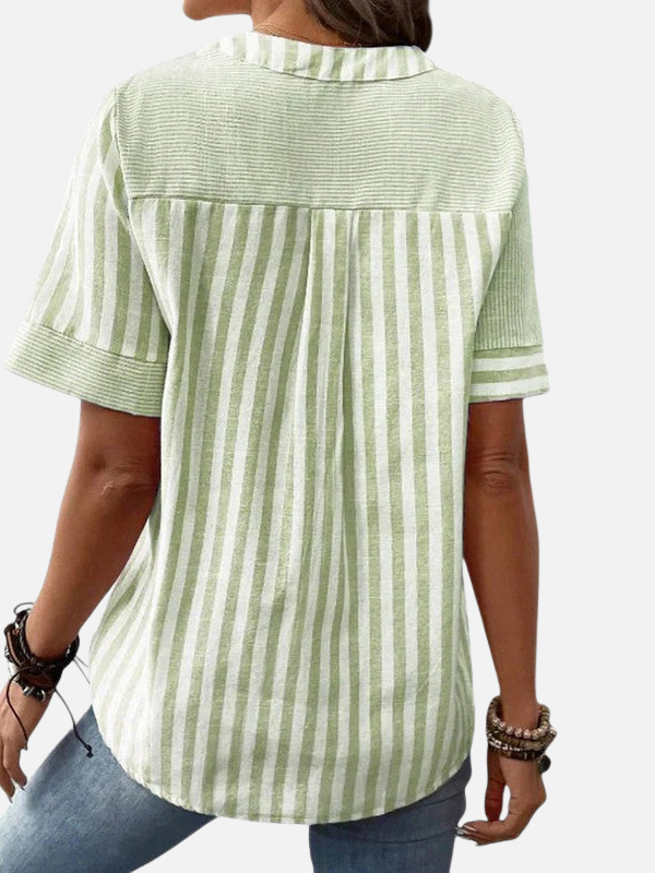 Melissa | Blusa de Rayas Manga Corta con Botones Mujer