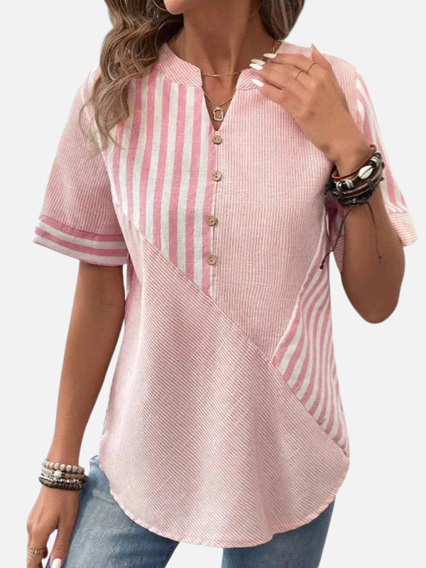 Melissa | Blusa de Rayas Manga Corta con Botones Mujer