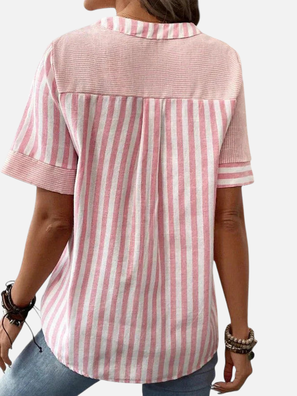 Melissa | Blusa de Rayas Manga Corta con Botones Mujer