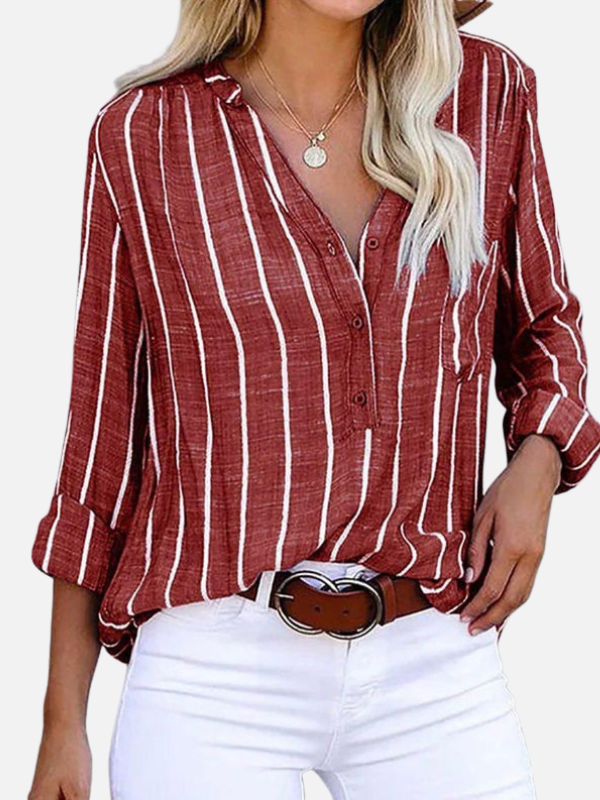 Luciana | Blusa de Rayas Manga Larga con Bolsillo