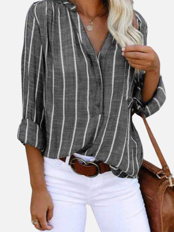 Luciana | Blusa de Rayas Manga Larga con Bolsillo