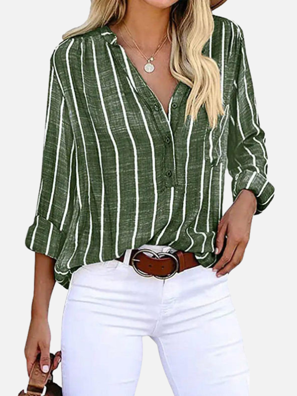 Luciana | Blusa de Rayas Manga Larga con Bolsillo