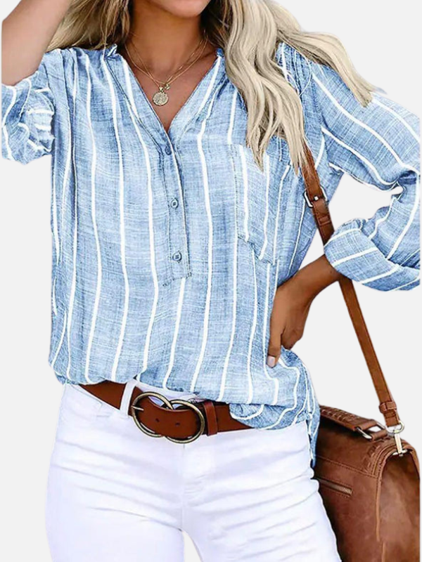 Luciana | Blusa de Rayas Manga Larga con Bolsillo