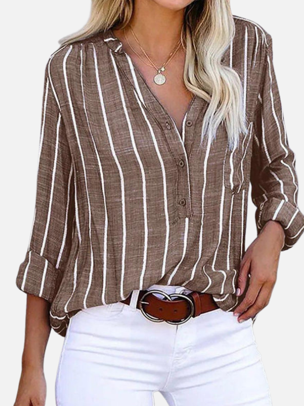 Luciana | Blusa de Rayas Manga Larga con Bolsillo