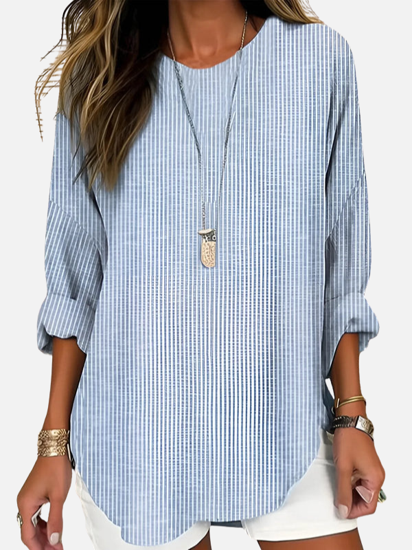 Sofía | Blusa de Rayas Manga Larga con Cuello Redondo