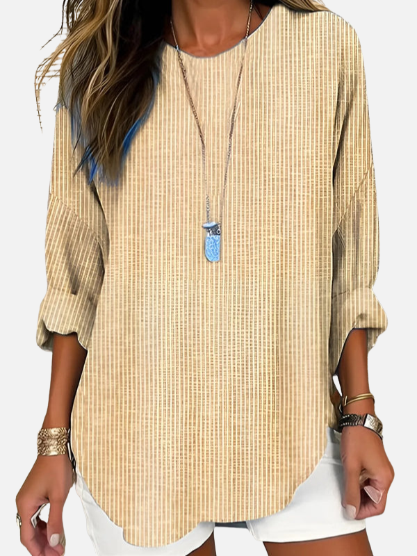 Sofía | Blusa de Rayas Manga Larga con Cuello Redondo