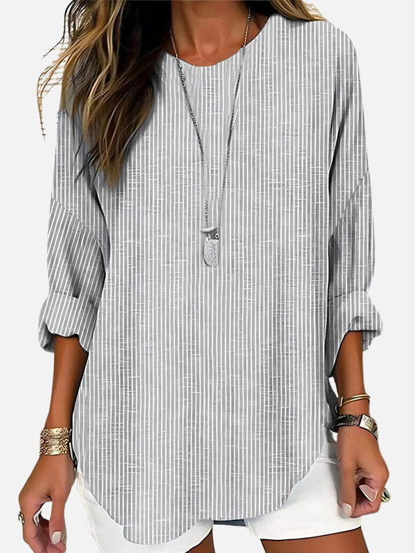 Sofía | Blusa de Rayas Manga Larga con Cuello Redondo