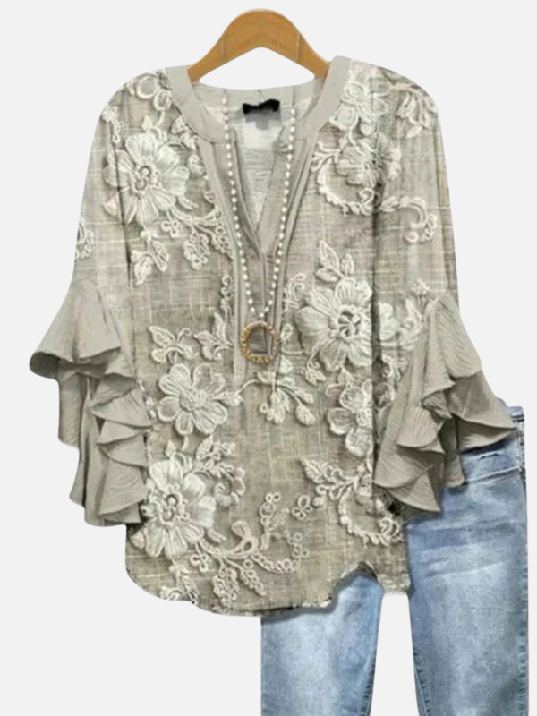 Elena | Blusa de Volantes Floreada con Escote en V