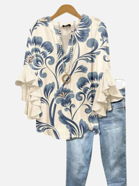 Elena | Blusa de Volantes Floreada con Escote en V