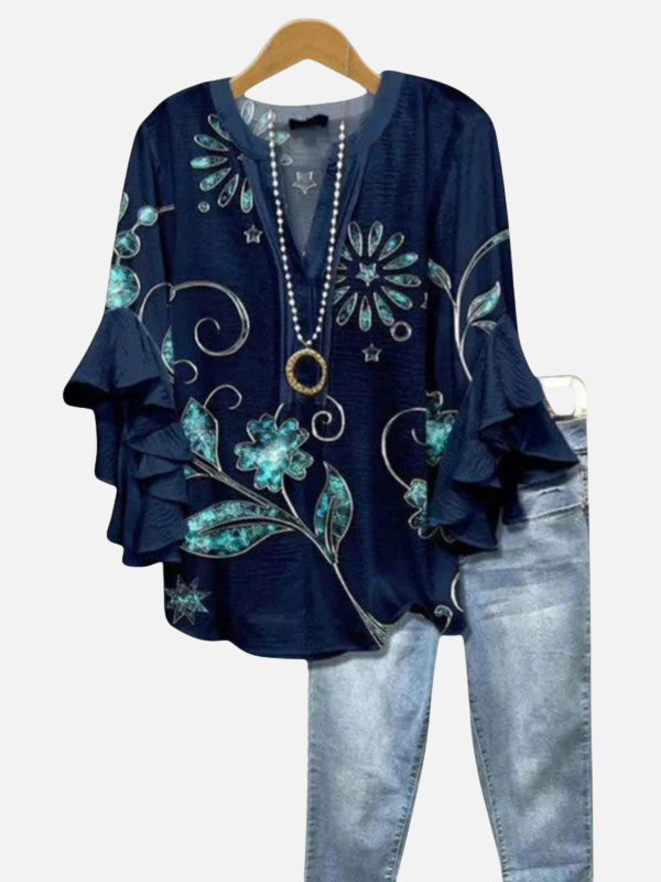 Elena | Blusa de Volantes Floreada con Escote en V