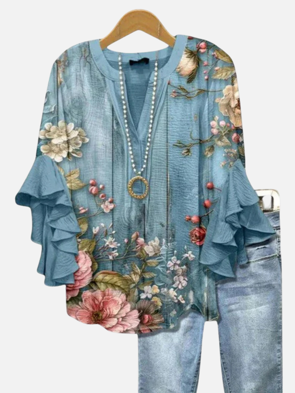 Elena | Blusa de Volantes Floreada con Escote en V