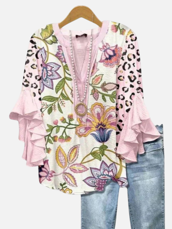 Elena | Blusa de Volantes Floreada con Escote en V