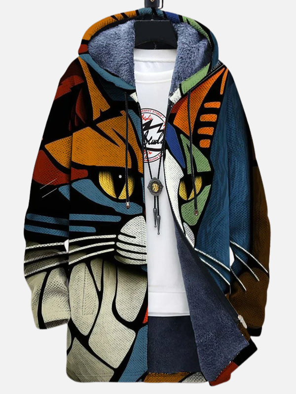 Luciana | Chamarra con Estampado de Gato y Capucha