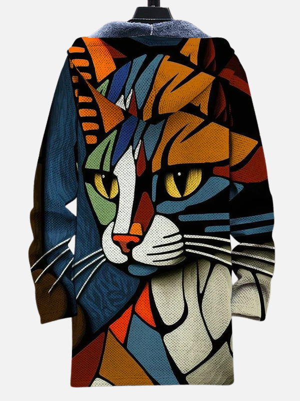 Luciana | Chamarra con Estampado de Gato y Capucha