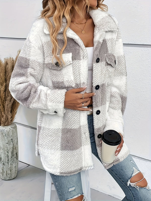 Paulina | Chamarra de Cuadros de Peluche para Mujer