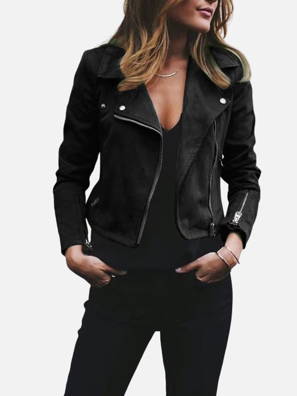 Jazmín | Chamarra de Moto de Gamuza Entallada Mujer
