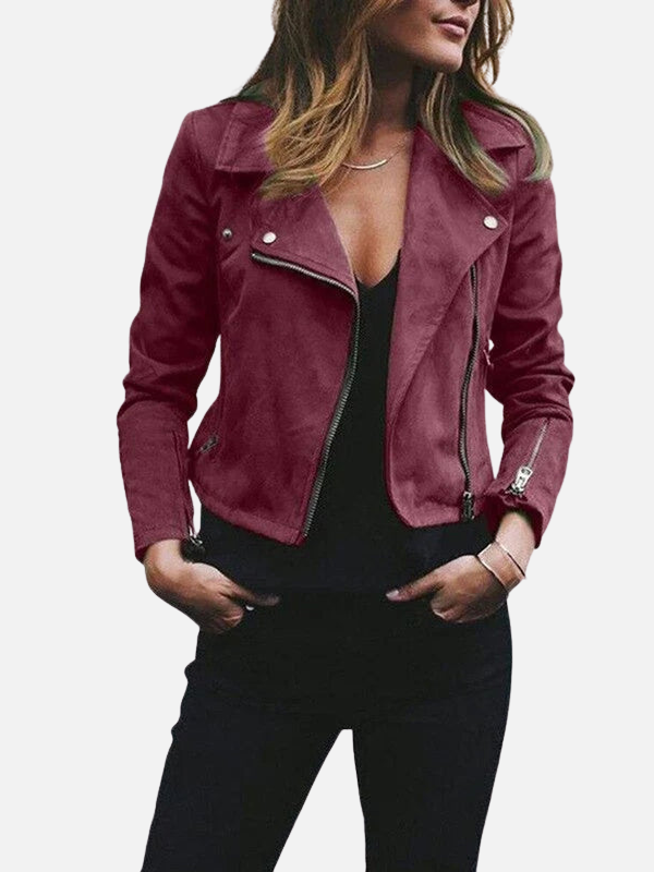 Jazmín | Chamarra de Moto de Gamuza Entallada Mujer