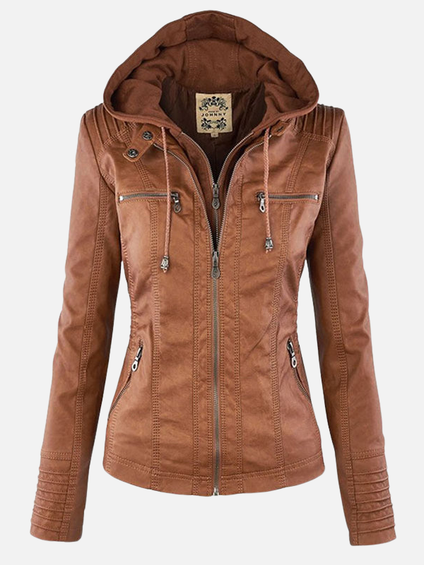 Alejandra | Chaqueta de Cuero Sintético con Capucha Mujer