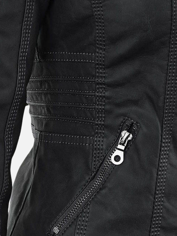 Alejandra | Chaqueta de Cuero Sintético con Capucha Mujer