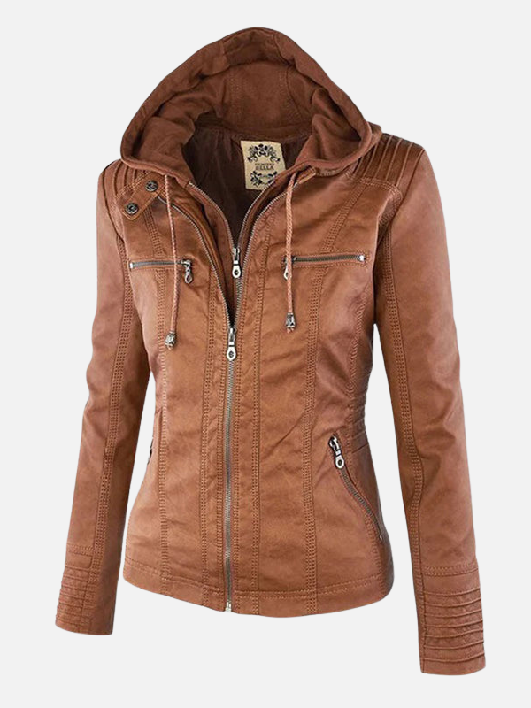 Alejandra | Chaqueta de Cuero Sintético con Capucha Mujer