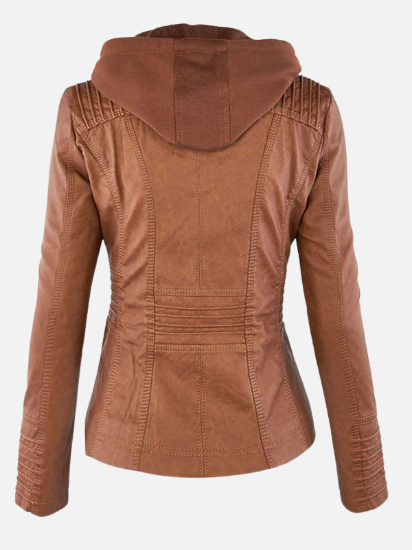 Alejandra | Chaqueta de Cuero Sintético con Capucha Mujer