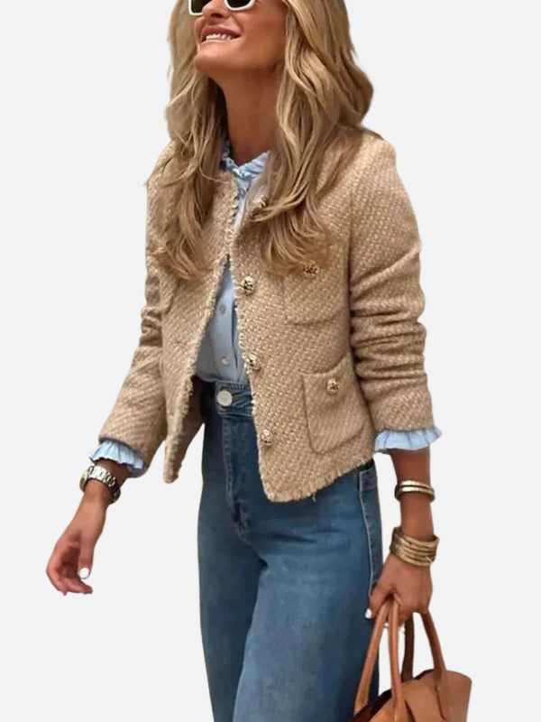 Renata | Chaqueta de Tweed Corta sin Cuello Mujer