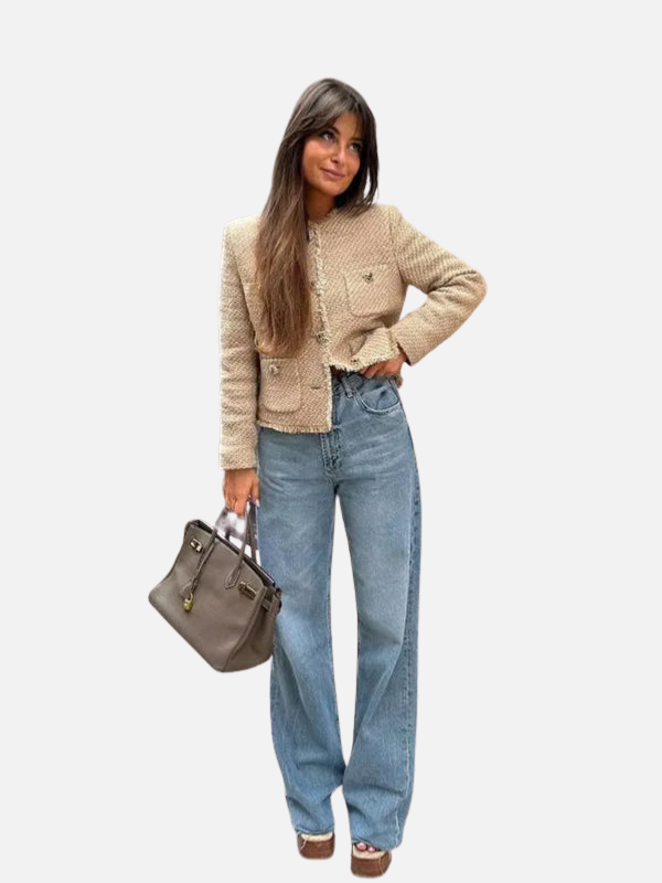 Renata | Chaqueta de Tweed Corta sin Cuello Mujer