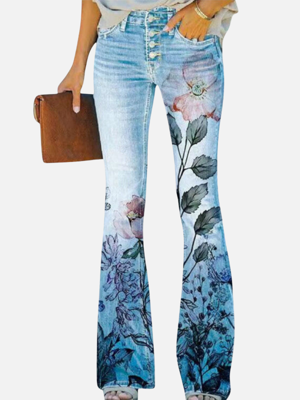 Alejandra | Jeans Acampanados Floreados de Tiro Alto