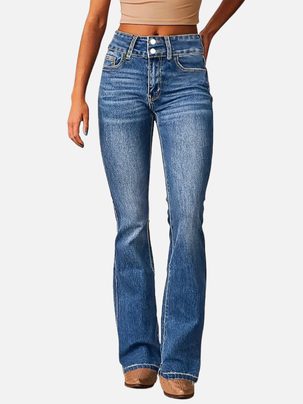 Natalia | Jeans Acampanados de Cintura Alta con Botones