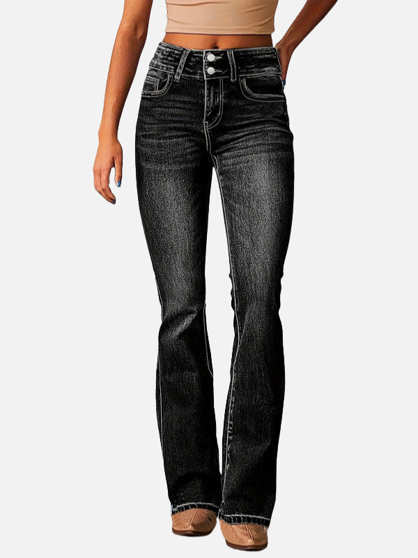 Natalia | Jeans Acampanados de Cintura Alta con Botones