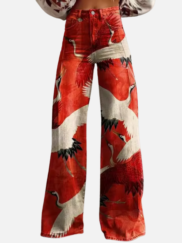 Luciana | Jeans Anchos Estampados de Tiro Alto para Mujer