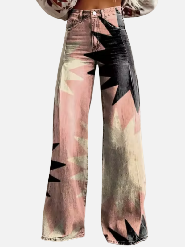 Luciana | Jeans Anchos Estampados de Tiro Alto para Mujer
