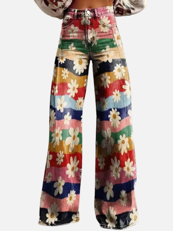 Luciana | Jeans Anchos Estampados de Tiro Alto para Mujer