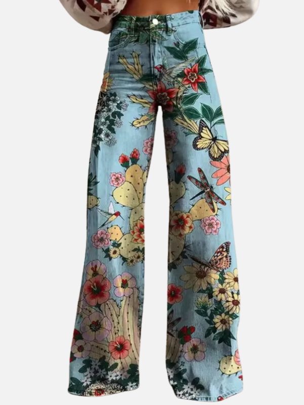 Luciana | Jeans Anchos Estampados de Tiro Alto para Mujer