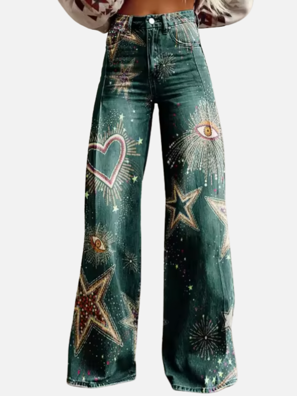 Luciana | Jeans Anchos Estampados de Tiro Alto para Mujer