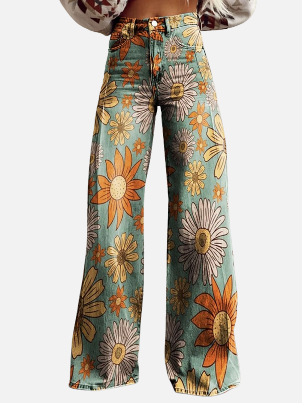 Mariana | Jeans Anchos Floreados de Tiro Alto para Mujer