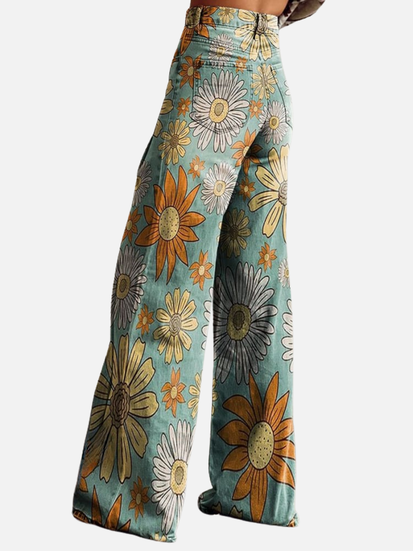 Mariana | Jeans Anchos Floreados de Tiro Alto para Mujer