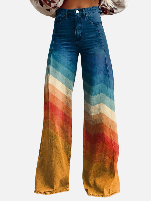 Renata | Jeans Anchos Retro Estampados de Tiro Alto