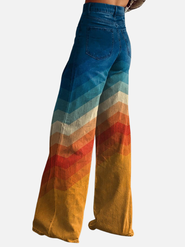 Renata | Jeans Anchos Retro Estampados de Tiro Alto