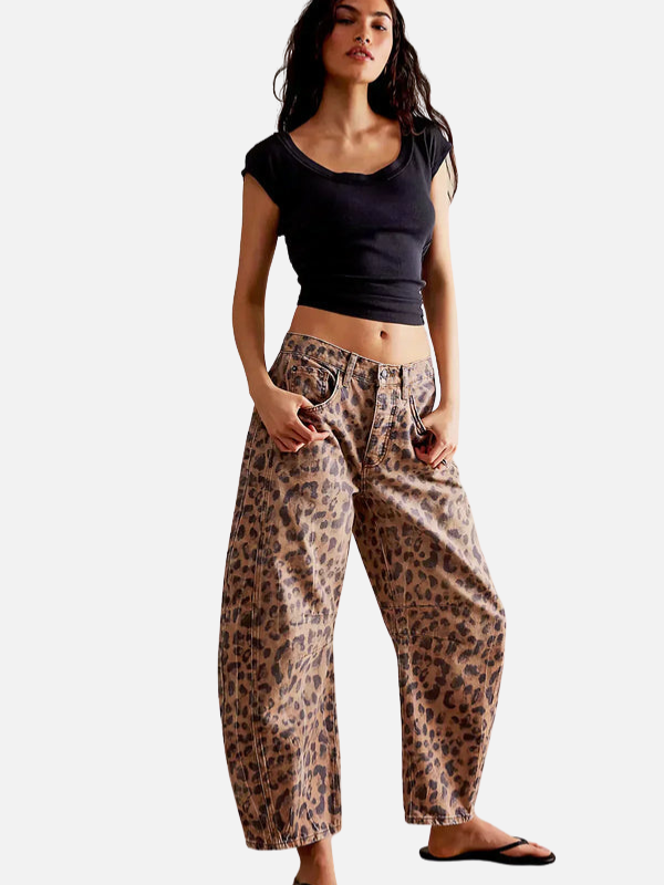 Camila | Jeans Animal Print de Leopardo Anchos para Mujer