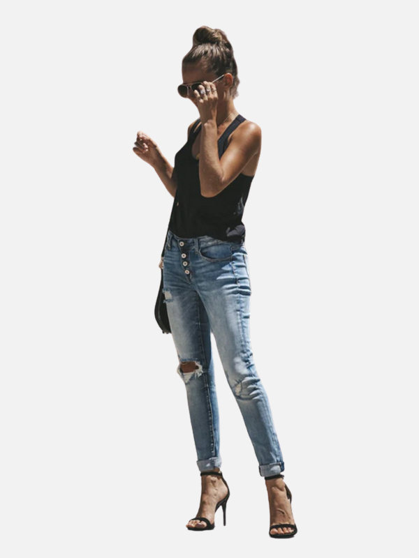Karla | Jeans Rotos Skinny con Botones para Mujer