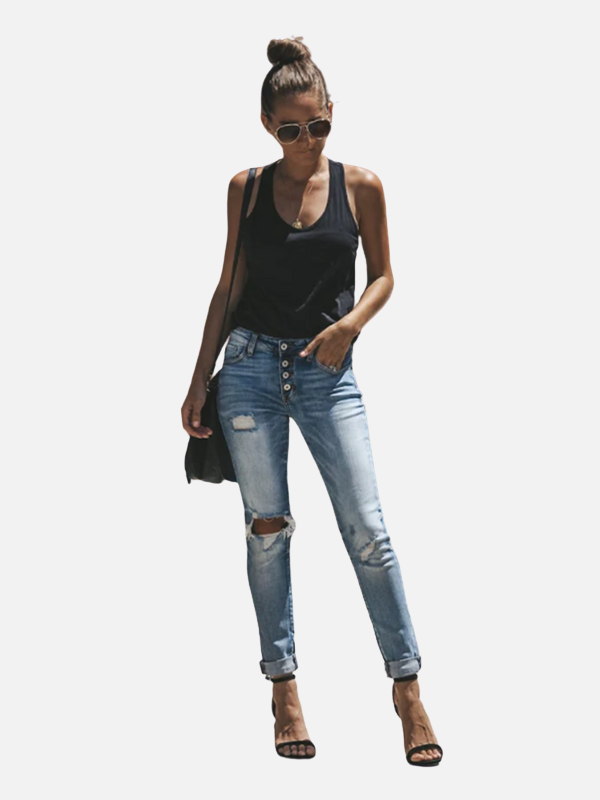 Karla | Jeans Rotos Skinny con Botones para Mujer