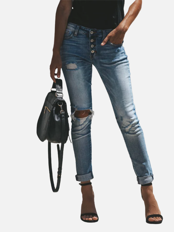 Karla | Jeans Rotos Skinny con Botones para Mujer