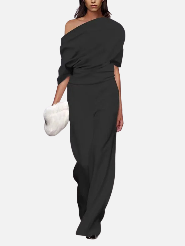 Andrea | Jumpsuit de Hombro Caído de Manga Corta