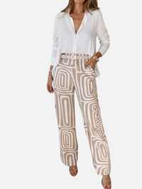 Fernanda | Pantalón Ancho Estampado de Tiro Alto Mujer
