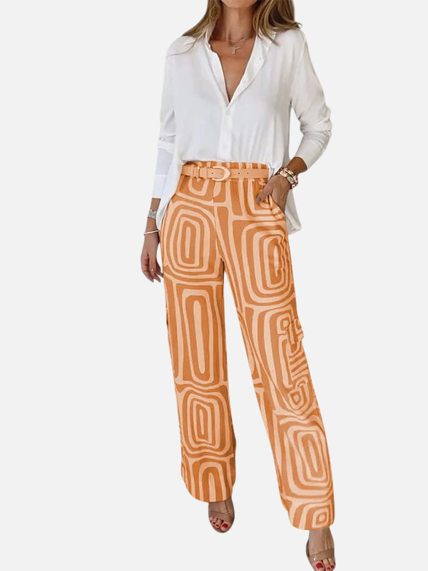 Fernanda | Pantalón Ancho Estampado de Tiro Alto Mujer