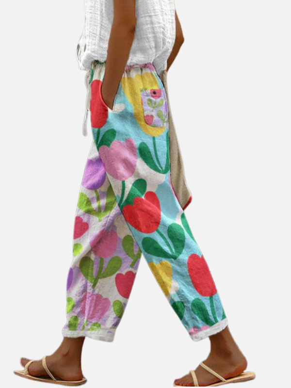 Rosa | Pantalón Estampado Ancho con Bolsillos para Mujer