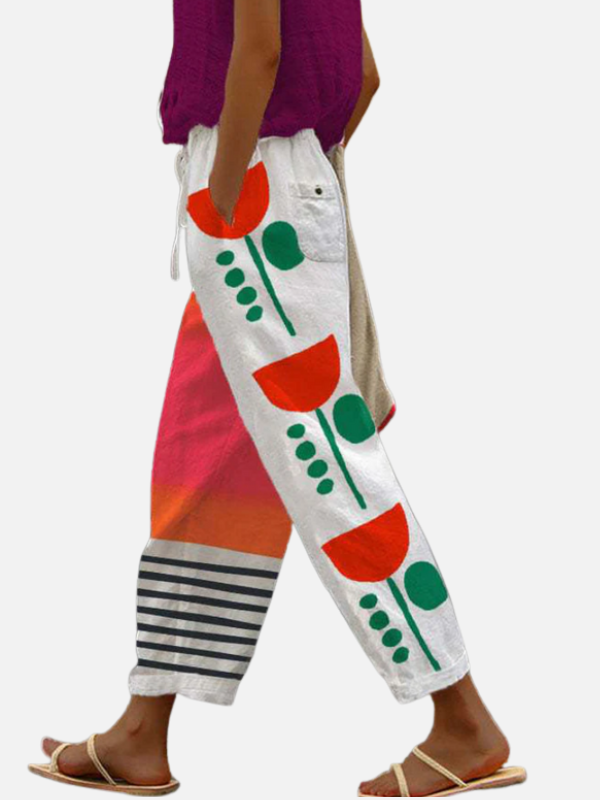 Rosa | Pantalón Estampado Ancho con Bolsillos para Mujer
