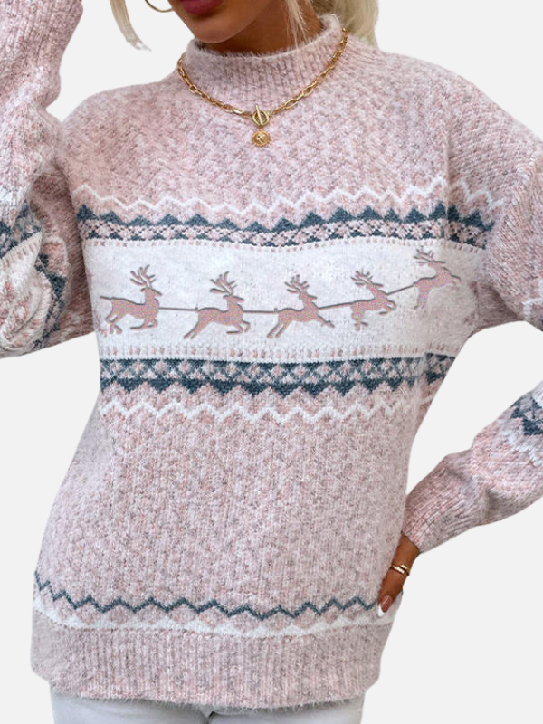 Emilia | Suéter Navideño Tejido de Renos y Copos de Nieve