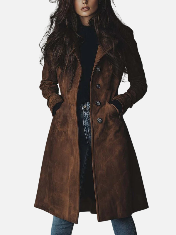 Ximena | Trench Coat Largo Cruzado de Gamuza Mujer